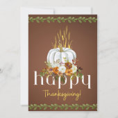 Happy Thanksgiving Boho Bloemen Pompoen Bruin Flat Feestdagenkaart (Voorkant)