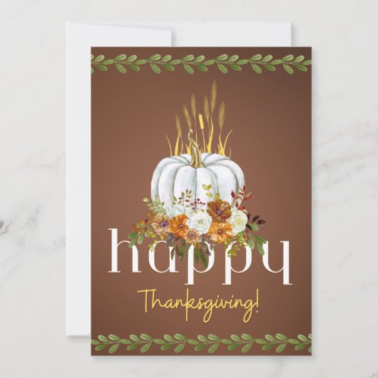 Happy Thanksgiving Boho Bloemen Pompoen Bruin Flat Feestdagenkaart (Voorkant)