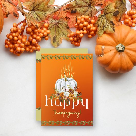 Happy Thanksgiving Boho Floral Pumpkin Orang Flat Feestdagenkaart