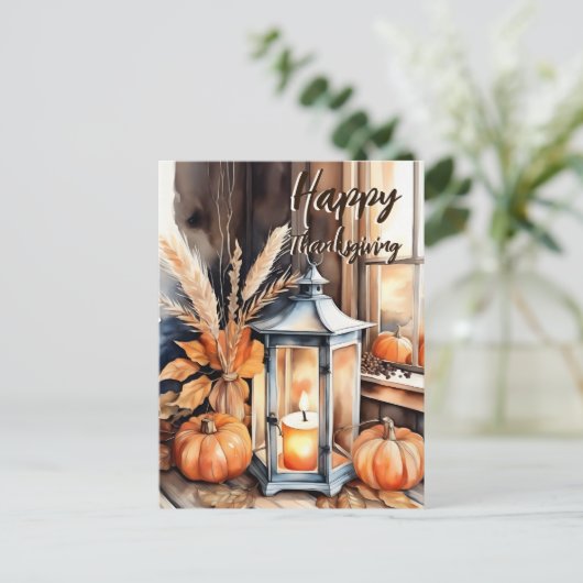 Happy Thanksgiving boho pompoen lantaarn waterverf Feestdagenkaart (Staand voorkant)