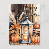 Happy Thanksgiving boho pompoen lantaarn waterverf Feestdagenkaart (Voorkant)