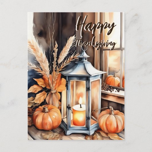 Happy Thanksgiving boho pompoen lantaarn waterverf Feestdagenkaart (Voorkant)