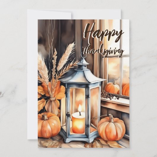 Happy Thanksgiving boho pompoen lantaarn waterverf Feestdagenkaart (Voorkant)