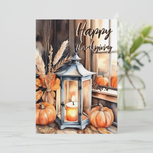 Happy Thanksgiving boho pompoen lantaarn waterverf Feestdagenkaart (Staand voorkant)