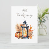Happy Thanksgiving boho pompoen lantaarn waterverf Feestdagenkaart (Staand voorkant)