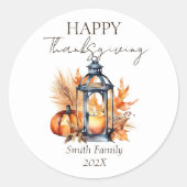 Happy Thanksgiving boho pompoen lantaarn waterverf Ronde Sticker (Voorkant)