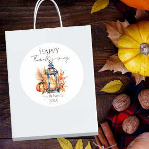 Happy Thanksgiving boho pompoen lantaarn waterverf Ronde Sticker