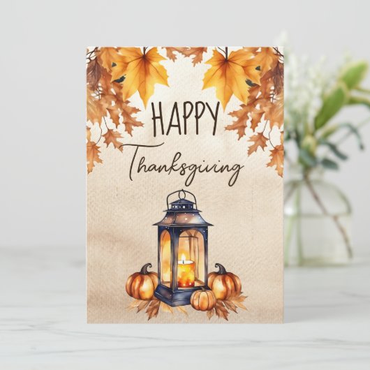 Happy Thanksgiving boho rustieke lantaarn waterver Feestdagenkaart (Staand voorkant)