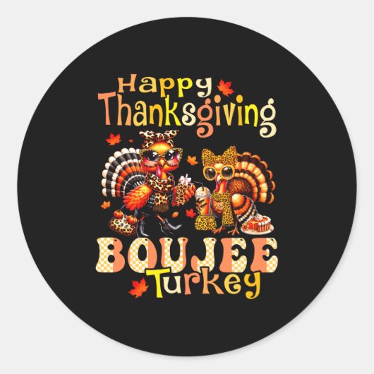 Happy Thanksgiving Boujee Turkey Leopard Boo-jee F Ronde Sticker (Voorkant)