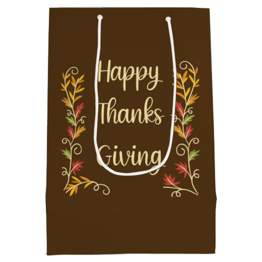 Happy Thanksgiving - Brown theme Medium Cadeauzakje (Achterkant)