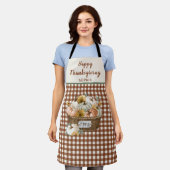 Happy Thanksgiving Bruin Plaid Pompoen Herfst Schort (Gedragen)