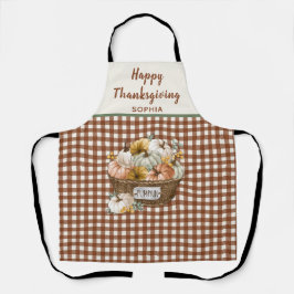Happy Thanksgiving Bruin Plaid Pompoen Herfst Schort