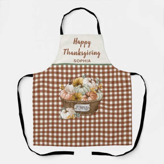Happy Thanksgiving Bruin Plaid Pompoen Herfst Schort (Voorkant)