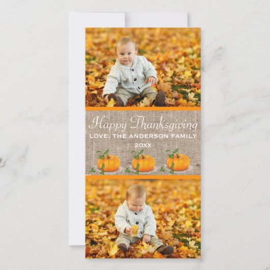 Happy Thanksgiving Burlap 2-foto's - Fotokaart Feestdagenkaart (Voorkant)