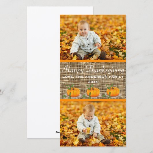 Happy Thanksgiving Burlap 2-foto's - Fotokaart Feestdagenkaart (Voorkant / Achterkant)