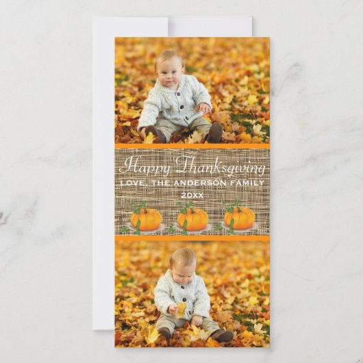Happy Thanksgiving Burlap 2-foto's - Fotokaart Feestdagenkaart (Voorkant)