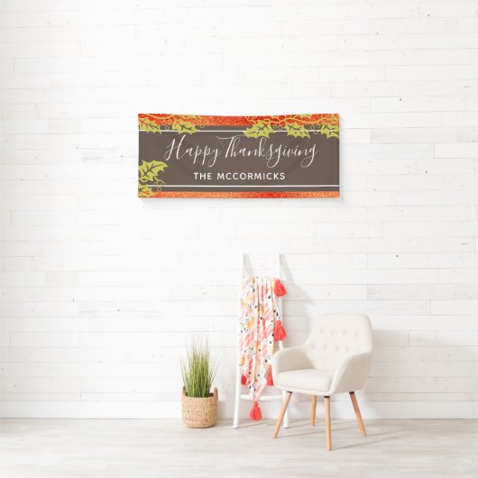 Happy Thanksgiving Burnt Oranje Glitter Custom DIY Spandoek (Insitu)