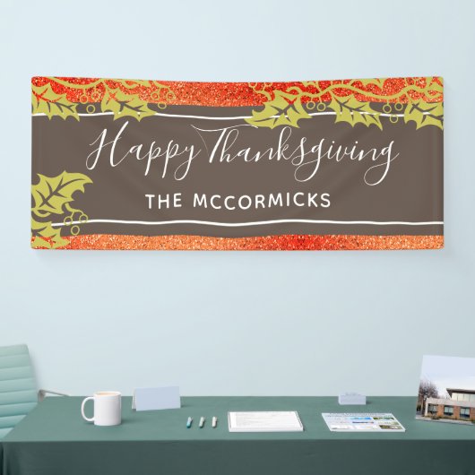 Happy Thanksgiving Burnt Oranje Glitter Custom DIY Spandoek (Beurs)