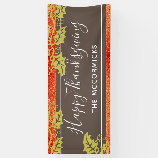 Happy Thanksgiving Burnt Oranje Glitter Custom DIY Spandoek (Verticaal)