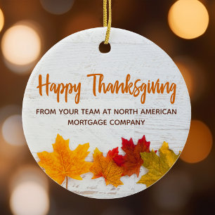 Happy Thanksgiving Business Autumn Leaves Company Keramisch Ornament