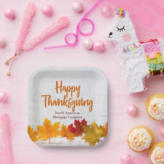Happy Thanksgiving Business Autumn Leaves Company Papieren Bordje (Feest)