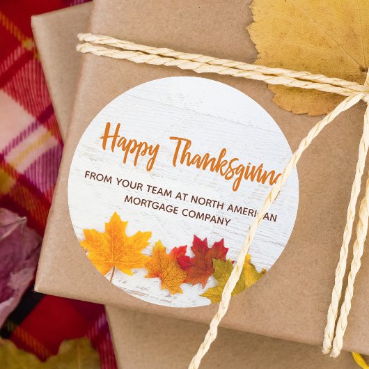Happy Thanksgiving Business Autumn Leaves Company Ronde Sticker