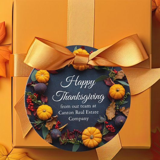 Happy Thanksgiving Business Herfst Pumpkin Wreath Bedankjes Labels