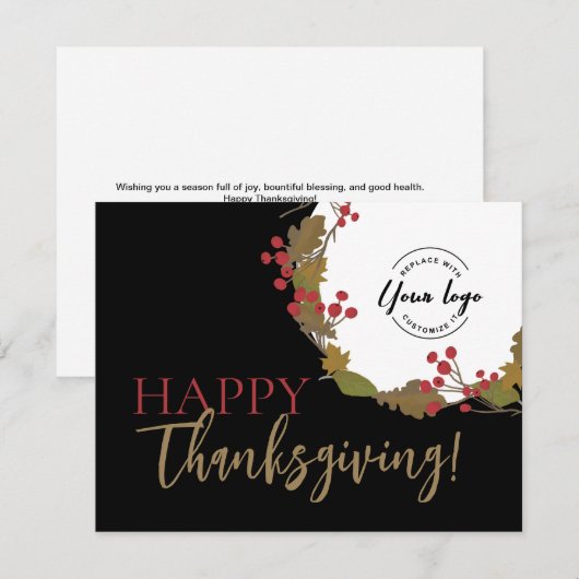 Happy Thanksgiving business logo krans Feestdagenkaart (Voorkant / Achterkant)
