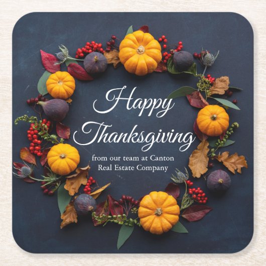 Happy Thanksgiving Business Pumpkin Dinner Party Kartonnen Onderzetters (Voorkant)