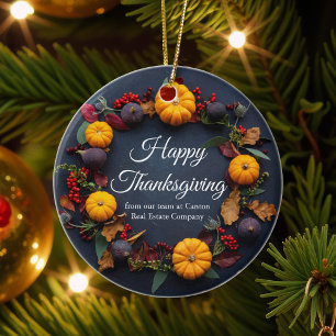 Happy Thanksgiving Business Pumpkin WreatCustom Keramisch Ornament