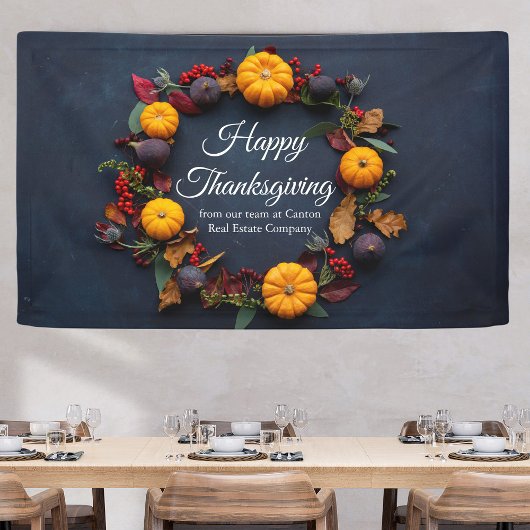 Happy Thanksgiving Business Pumpkin WreatCustom Spandoek