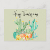 Happy Thanksgiving Cactus Waterverf Pompoen Briefkaart (Voorkant)