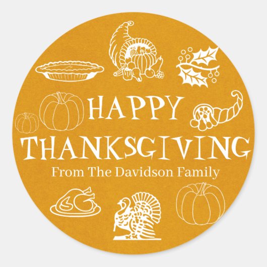 Happy Thanksgiving-cadeau voor gouden kraft Ronde Sticker (Voorkant)