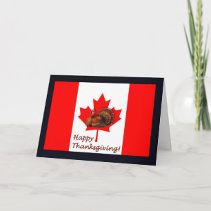 Happy Thanksgiving Canada met vlag en kalkoen Feestdagen Kaart