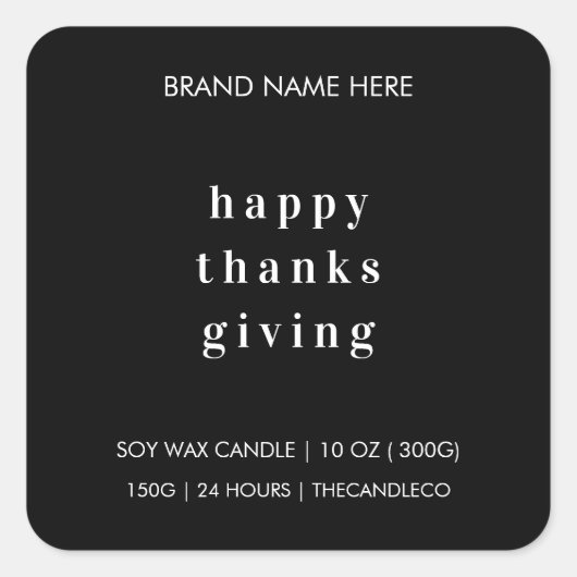Happy Thanksgiving Candle | minimalistisch Vierkante Sticker (Voorkant)