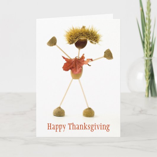Happy Thanksgiving Card Cute Acorn Stick Man Feestdagen Kaart (Voorkant)