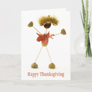 Happy Thanksgiving Card Cute Acorn Stick Man Feestdagen Kaart