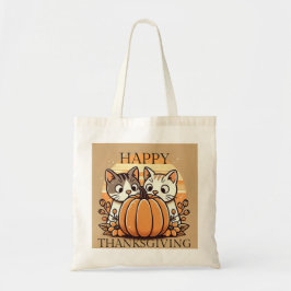 Happy Thanksgiving Cartoon Cats Canvas tas