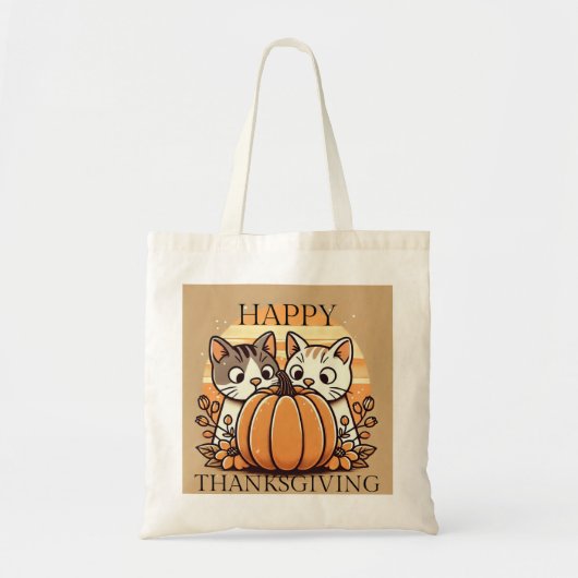 Happy Thanksgiving Cartoon Cats Canvas tas (Voorkant)