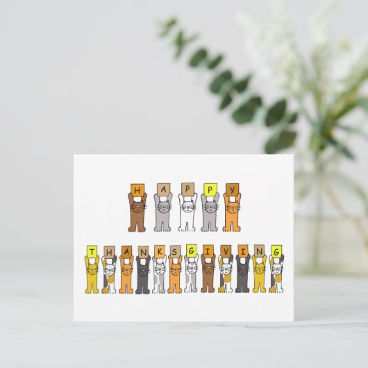 Happy Thanksgiving Cartoon Cats Feestdagenkaart (Staand voorkant)