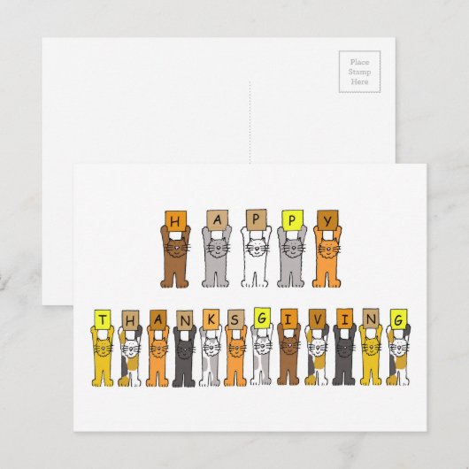 Happy Thanksgiving Cartoon Cats Feestdagenkaart (Voorkant / Achterkant)