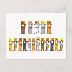 Happy Thanksgiving Cartoon Cats Feestdagenkaart