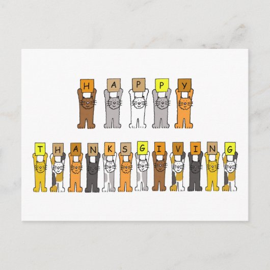 Happy Thanksgiving Cartoon Cats Feestdagenkaart (Voorkant)