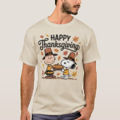 Happy Thanksgiving Cartoon Friends Pilgrim Hat Pie T-shirt (Voorkant)