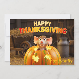 Happy Thanksgiving Cartoon Rat in Pumpkin Feestdagenkaart