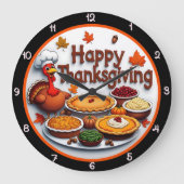 Happy Thanksgiving Cartoon Turkije Diner Grote Klok (Voorkant)