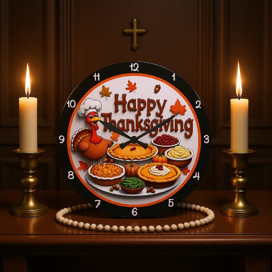 Happy Thanksgiving Cartoon Turkije Diner Grote Klok