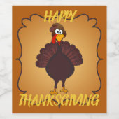 Happy Thanksgiving | Cartoon Turkije U past zich a Wijn Etiket (Enkel label)