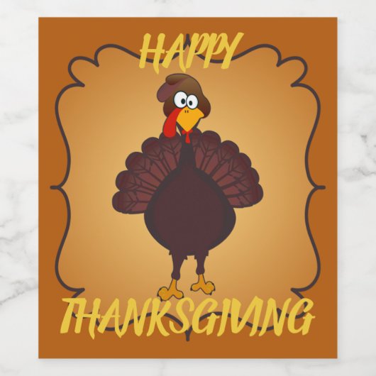 Happy Thanksgiving | Cartoon Turkije U past zich a Wijn Etiket (Enkel label)