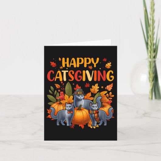 Happy Thanksgiving Cat Drie Schattigee Russische B Kaart (Voorkant)